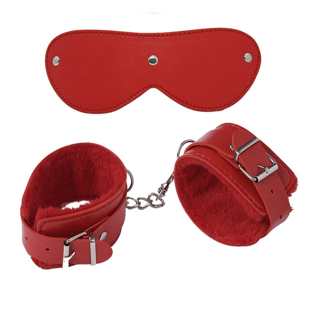 9012 2Pcs Fluffy Leather Wrist Cuffs Adjustable Leash Chain Cosplay Party